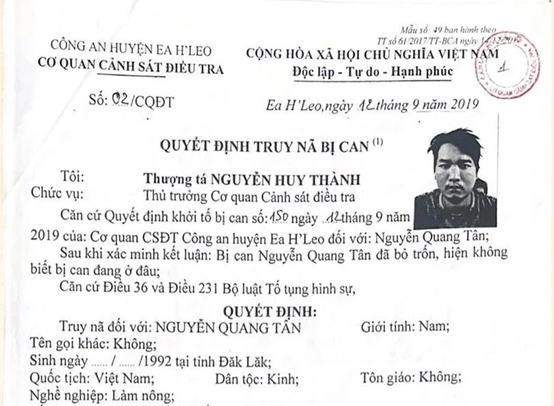 Truy nã 4 đối tượng sử dụng tài liệu giả của cơ quan, tổ chức để chiếm đoạt tài sản ở Đắk Lắk